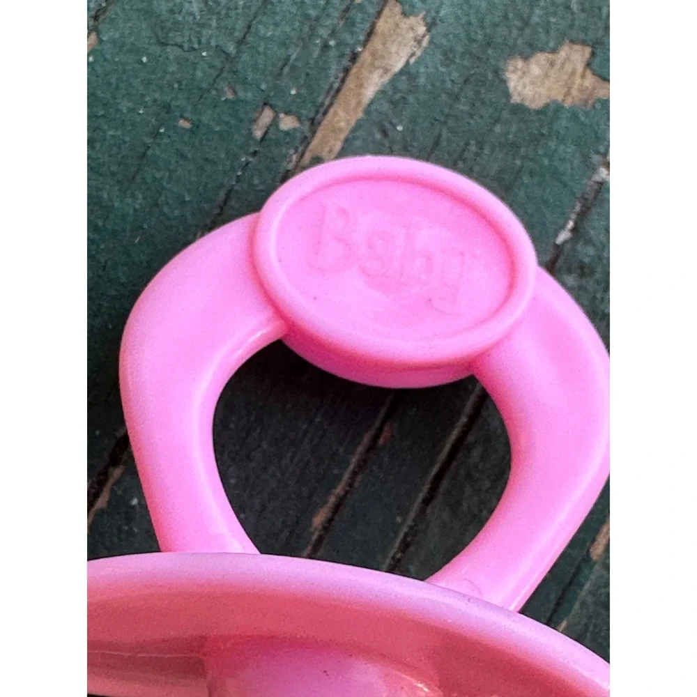 Vintage Pink Plastic Doll Pacifier Accessory Baby Embossed Toy 2 Inch A3591